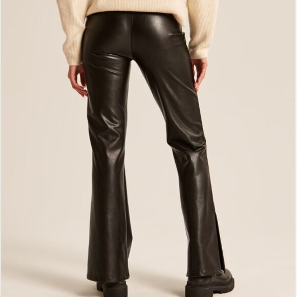 Abercrombie & Fitch Split-Hem Vegan Leather Slim Flare Pant Black - Picture 3 of 5